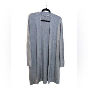 LOFT Heather Gray Ribbed Open-Front Long Cardigan